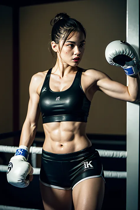 (Original) , (Very detailed wallpaper) , (Best quality) , (Masterpiece) , Photographic reality, Realistic, very detailed illustration, (1 girl) , Beautiful eyes, (Delicate face) , Perfect detail, (super complex detail) , 
 (Boxing girl) , (Violent punching...