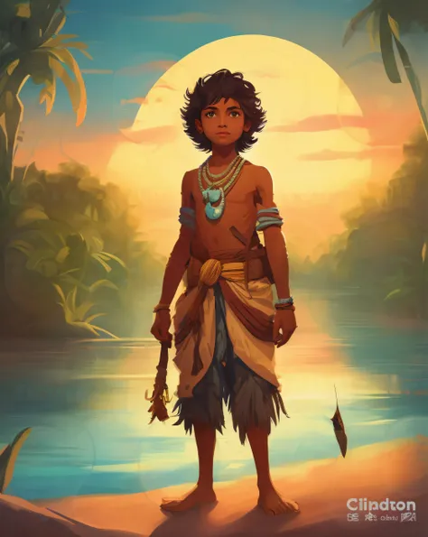 a cartoon of a boy standing on a beach next to a body of water, arte conceitual do menino solteiro, um retrato do personagem, Arte Oficial, official character illustration, Brittney Lee, retrato de personagem de corpo inteiro, bela arte conceitual de corpo...