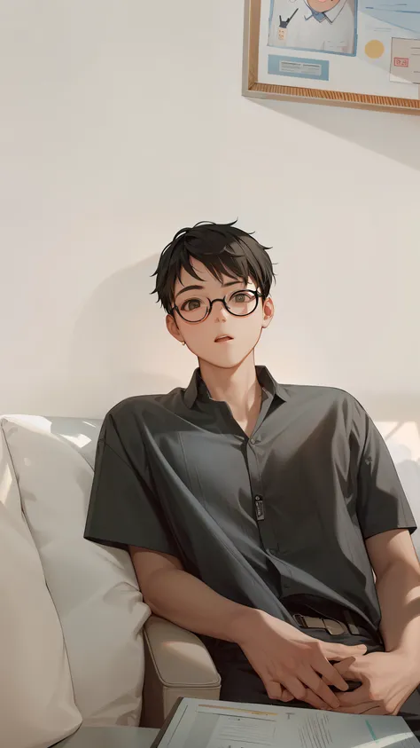 1boy, round glasses, jack shirt,