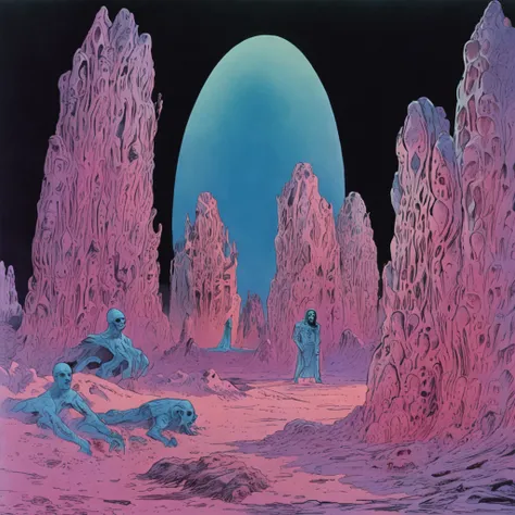 Weird looking crystalline man, in a ballroom with stalagmites, 1978 dune movie, scene from morgoth, 1978 movie, weird image, blue lighting, surrealism, anatomically correct