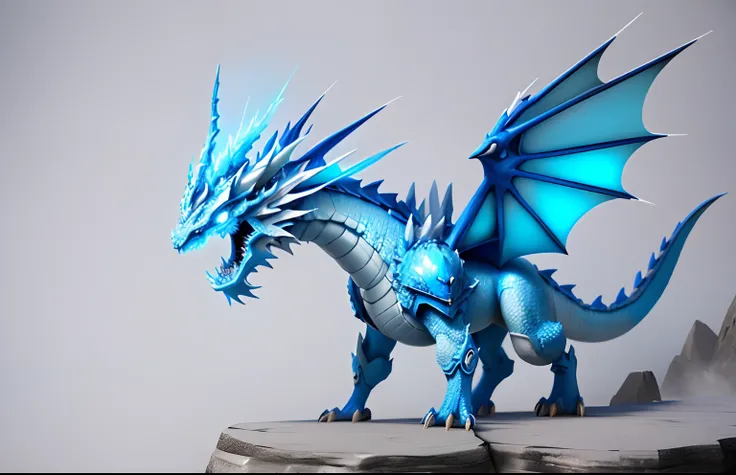 There is a blue dragon with white wings flying in the sky......, cyan chinese dragon fantasy, dragon inspired blue armor, frost dragon, blue scaled dragon, crystal dragon, chinese dragon concept art, blue dragon, depicted as a 3 d render, smooth chinese dr...