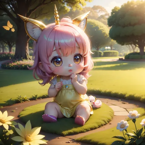 Cute Baby Chibi Anime,unicorn,Royal Botanic Gardens,suns,Glittering gold dust flutters