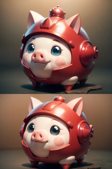 Make an avatar，A super cute piggy，With a red fire helmet