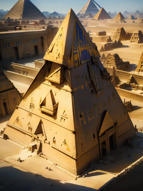 arafed view of the great pyramids of giza and the sphinx, pyramids of egypt, pyramids of giza, great pyramid of giza, colorful ancient egyptian city, the sphinx, pyramids in the desert, pyramids in background, egypt, colorful city in ancient egypt, pyramid...