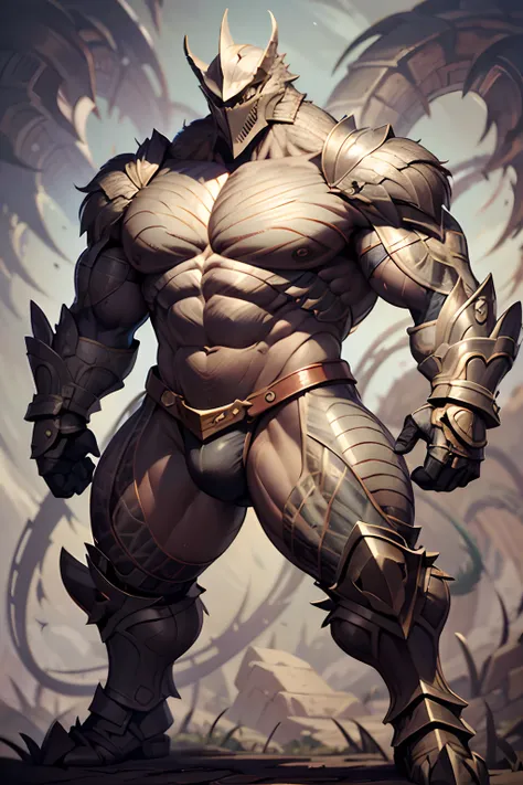 Game character standing drawing design，Disney animation，style of disney animation，Lizard Knight，coda，Thick scales，Fur shoulders，Stout limbs，Muscle explosions，Equipped with huge riding guns，Different layers overlay，Different angles，（Left view full body：1.4）...