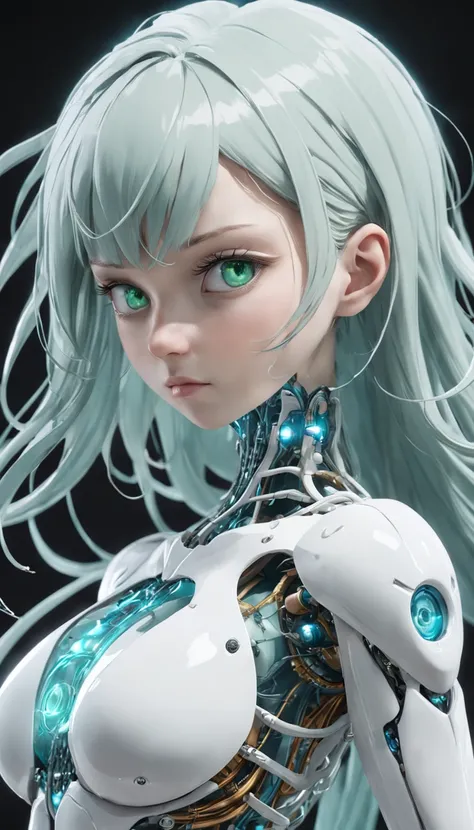 Complejo 3D render ultra detallado de una hermosa mujer de porcelana Android cara, ciborg, Robotic Parts, 150 mm, hermoso estudio luz suave, Luz de llanta, Detalles vibrantes, Ciberpunk de lujo, encaje, hiperrealista, Anatomical, electrical wires, microchi...