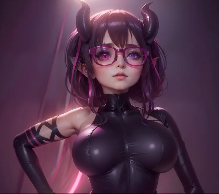 anime, girl, Demon, Succubus, posing, glasses, best quality, high definition, tigh suit, cute 4k