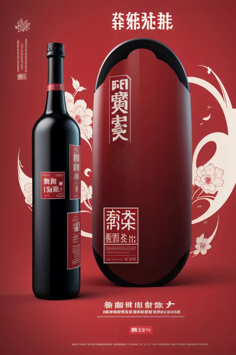 baijiu, red wine bottle, print advertising, 16k