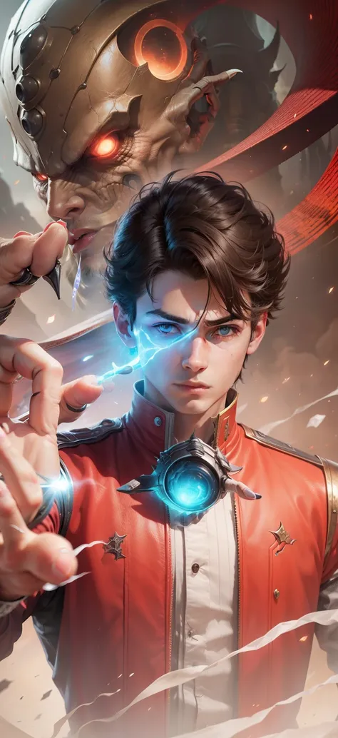 Boy With hand Magic Futuristic monsterbackground realistic face ultra realistic high quality HD