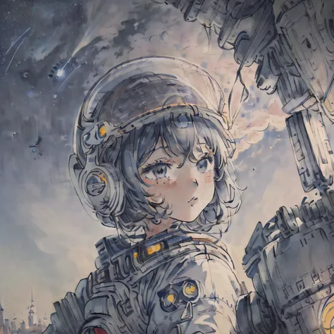 (((masterpiece,best quality,an extremely delicate and beautiful,illustration))),
(from side,medium long shot),
((a cute_detailed_girl in spacesuit,beautiful_detailed_face in aerospace_helmet)),(((upper body))),(disheveled hair:0.3),
(((clouds:0.3),multiple...