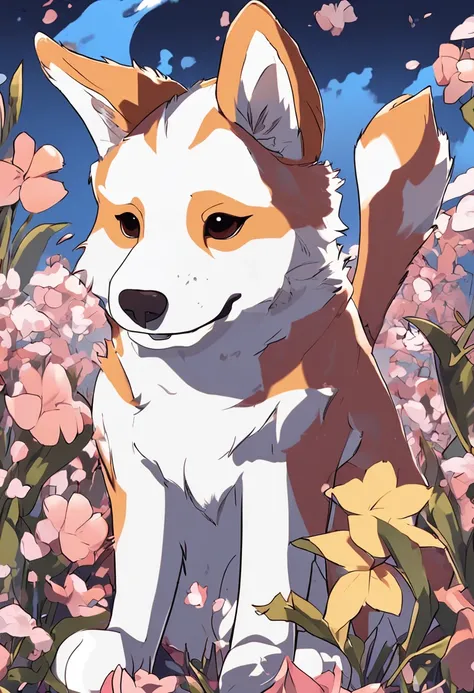 Obra maestra, La mejor calidad, (CG 8k fondo de pantalla muy detallado), (La mejor calidad), (best  illustration), (Las mejores sombras), Sprite brillante, Image from Japanese anime, un perro macho Akita inu reemplaza el pelaje por color azul, con la boca ...