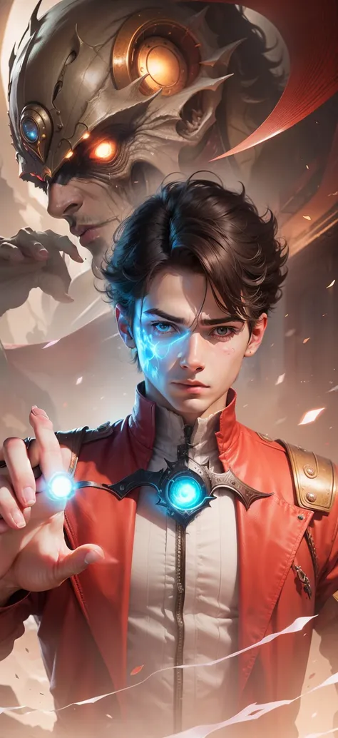 Boy With hand Magic Futuristic monsterbackground realistic face ultra realistic high quality HD