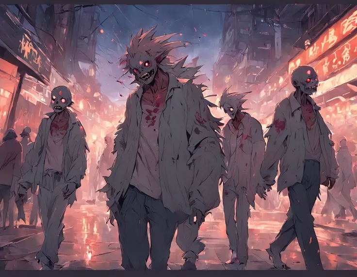 A group of monster zombies,Walking aimlessly through the streets