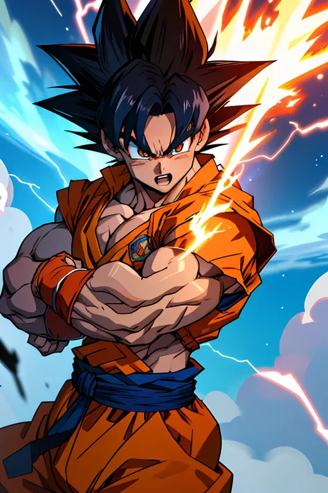 - Goku as Lan Chao Shaya God，Image of a(Dragon Ball)(dragonball z）（son goku, Kakarot)，Supergod，boxing gloves, Full fire, Flash attack, Meticulous expressions，Combat action，The dragon appears，Magnificent background, Powerful energy，Gorgeous special effects，...