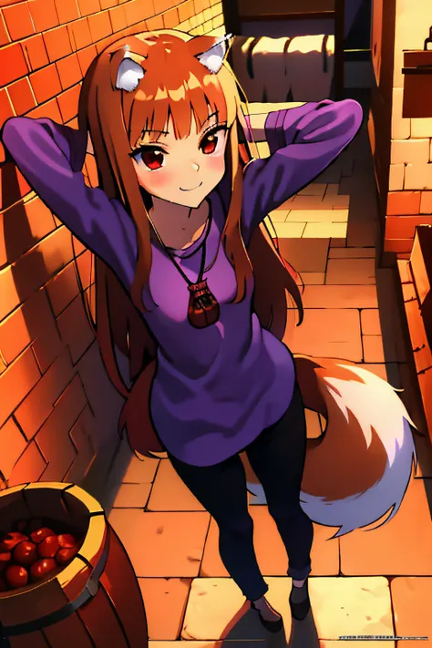 absurdres, best quality, masterpiece, novel illustration,(spice and wolf), (((holo))), (spicytail), (koume keito:1), (ayakura ju...