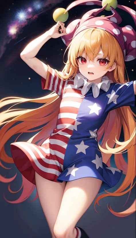 clownpiece,outer space,american flag patterned socks, american flag patterned clothing