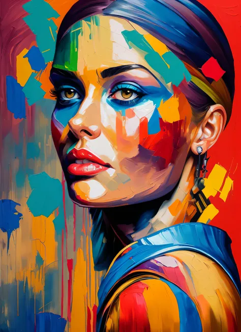 a painting of a woman with colorful makeup and a colorful headband, arte de alessandro pautasso, arte bonita uhd 4k, pintura det...