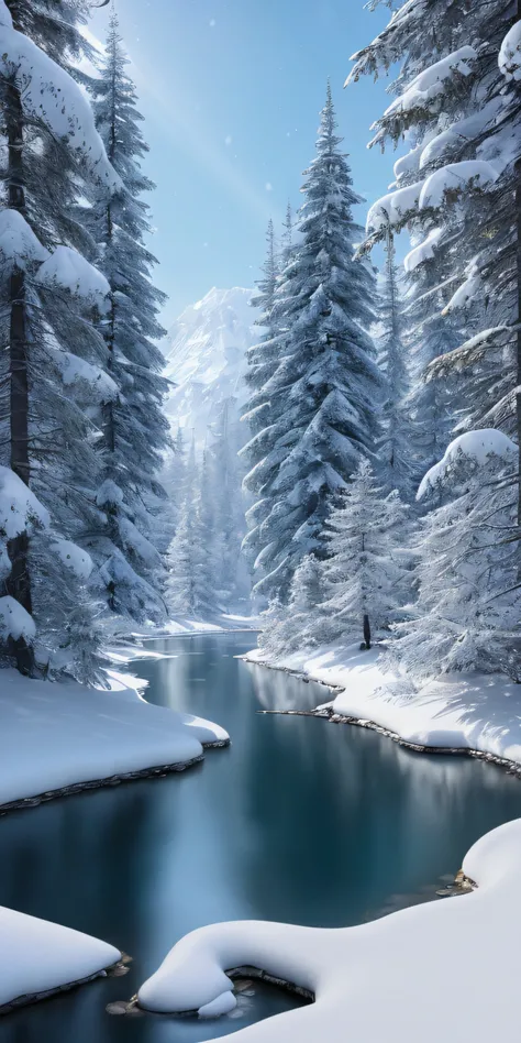 masterpiece, best quality, high quality, extremely detailed CG unity 8k wallpaper, taiga, silence, towering conifers covered with forest floor, harsh cold climate, serene beauty, snow, winter, mild summer, breeze, needles, branches, bokeh, depth fields, HD...