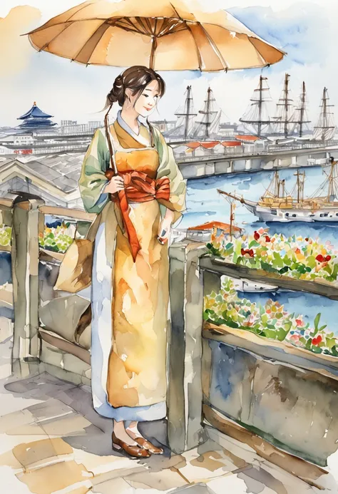 Drawing the scenery of Minato Mirai in Yokohama