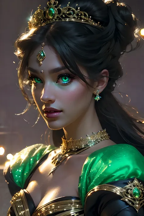 Very Beautiful princesse face portrait zoom sexy face sexy glowing crystal eyes green bright hyper realistic super detailed face portrait