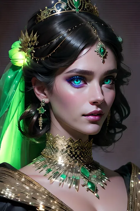 Very Beautiful princesse face portrait zoom sexy face sexy glowing crystal eyes green bright hyper realistic super detailed face portrait