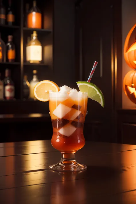 RAW, ​masterpiece, ultra fine photos,, top-quality, 超A high resolution, Photorealsitic、Halloween-themed cocktails, In a variety of shapes and colors, Realistically rendered, photo-like style.