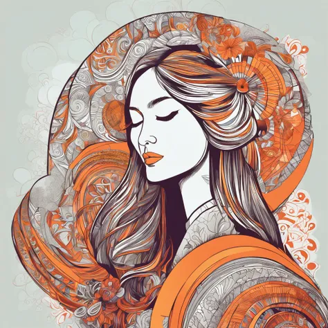 (White background:1.4),(Silhouette of a girls head, Eyes closed, colorfull long hair, Oriental elements)，(Chinese illustration:1.3，paper art:1.3, Quilted paper art:1.2),( reasonable design, Clear lines, High sharpness,Best quality, Very detailed, Masterpie...