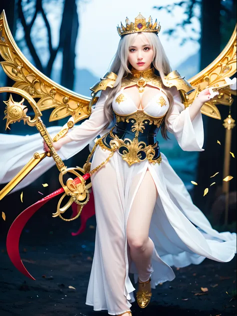 (masutepiece), Professional , ​masterpiece、top-quality、photos realistic , depth of fields （Gemstone White Metal Body:1.９),(Matte White、Jewel Gold Weapon（Jewel Metal Body:1.４),Gorgeous metal weapons ,（（ Detailed and gorgeous sword of the brave）） , Beautiful...