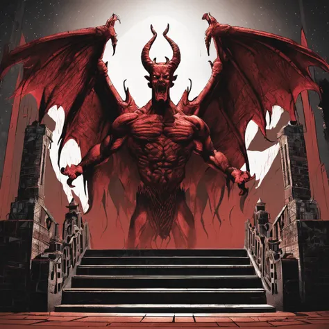 Two demons stood at the steps guarding the gates of Hell.