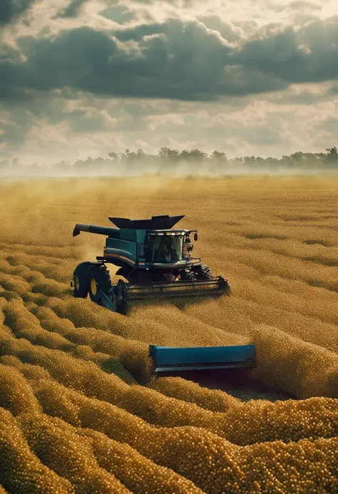 Grabbing soybeans with one hand，Spilled on the water