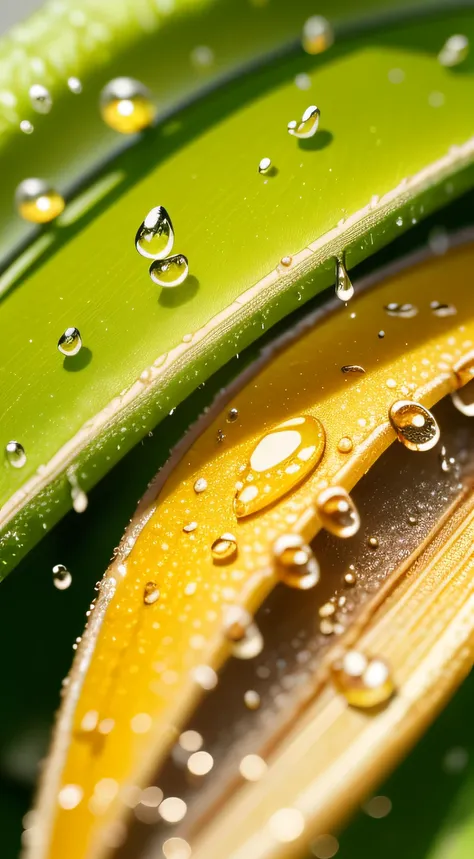 There is a yellow leaf, There are water droplets on it, sprinkles of rain, Water droplets, hd macro photographs, macro photography 8k, The drops, droplets, drippy, detailed droplets, beautiful macro close-up imagery, macro photography, beautiful macro phot...