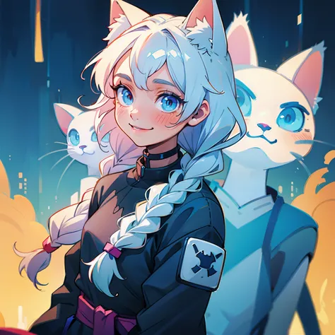 White braided girl，Smile avatar，cat ear