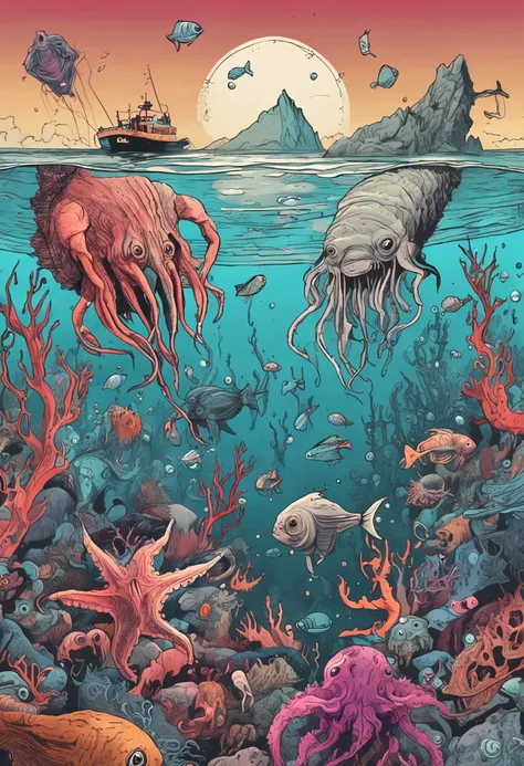 deep sea creatures，immensity，Abyssalphobia，horrid，Hideous