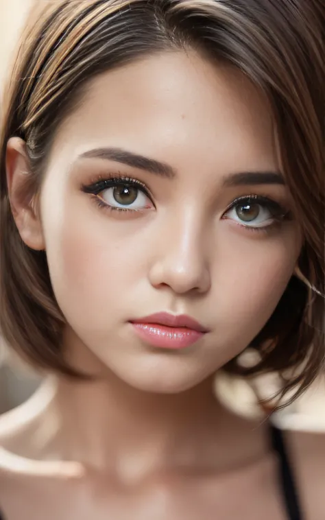 close up, masutepiece, Best Quality, Original photo, Realistic, Beautuful Women, 23 years old, Sexy retro style, Cute, Short hair, depth of fields, High resolution, Ultra-detailed, Fine detail, Extremely detailed, extremely detailed eye and face, Sharp pup...