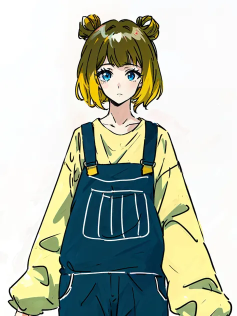 a cartoon girl with blonde hair and blue overalls, anime style character, rei hiroe, anime character, female anime character, anime girl named lucy, an anime girl, female protagonist 👀 :8, in an anime style, style of junji ito, yellow overall, chiaki nanam...