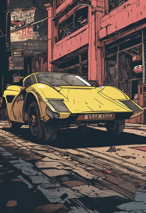 Wide-angle Banksy inspired street-art portrait, (Gotham City Garage) (Tesla Batmobile) The Tesla {{{Batmobile}}}, a marvel of engineering and design, marries the sleek, futuristic aesthetics of Teslas design ethos with the menacing and intimidating persona...