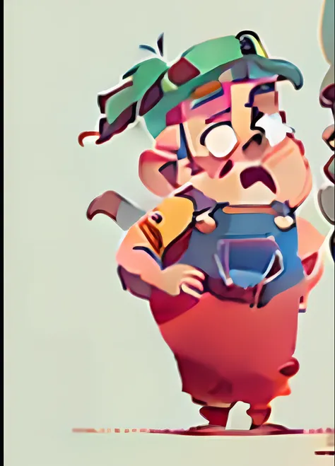 Caricature of a man with a hat and a wrench in his hand, Stylized anime, no gradien, character art closeup, ripped apart, 2D illustration, 2 d illustration, Official artwork, art in the style of joshy sly, Character artwork, 2 d low polygon art, character ...