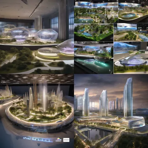 1:50 large landscape models，handpainted，The city of the future，sense of science and technology，Crystal architecture，Environmental protection concept，Night rendering，Interactive experience，Versatile display，Stereoscopic projection，3D printing，LED lights，Mov...