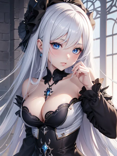 Close-up of face,complex details beautiful and delicate eyes, anime girl with long white hair and blue eyes posing for a picture, shadowverse style, smooth anime cg art, sayori, detailed digital anime art, guweiz, sui ishida art manga, shadowverse, officia...