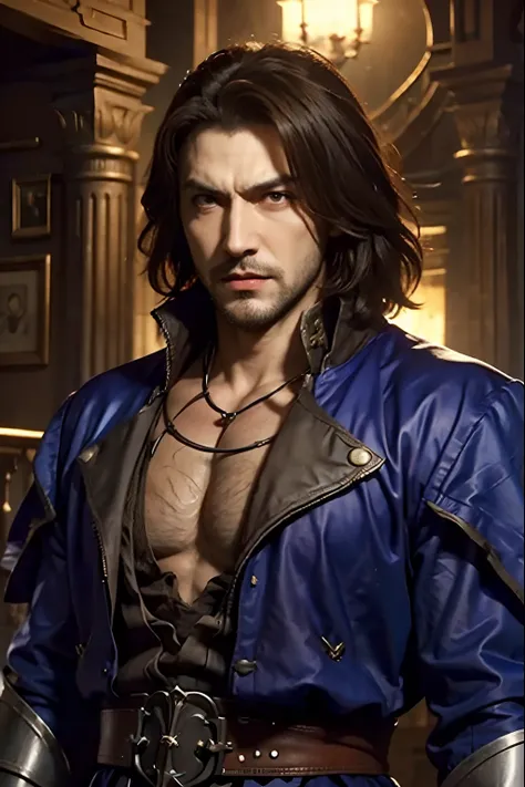 Castlevania Lord of the shadows bald beard handsome muscular man hyper realistic face evil expression