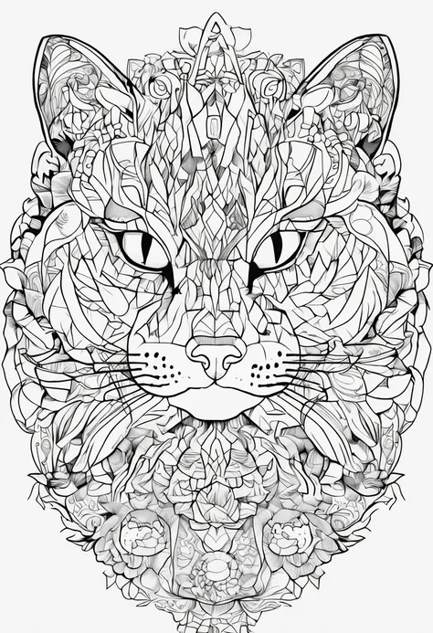 Black and white image of a bunch of cats, Coloring Book Outline, Coloring - in sheets, catscatscats, a cute cat, cat design, Cat Party, Inspired by Kubisi art, Coloring pages, Coloring pages with lines, Seamless pattern design, Packaging cover, Coloring Bo...