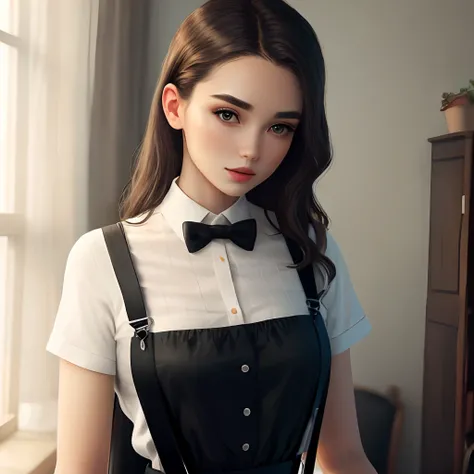 Beauty with black silk with suspenders