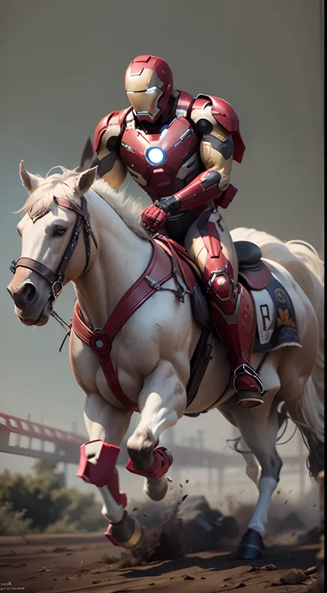 Ironman riding horse. octane render, unreal engine, highly detailed, intricate