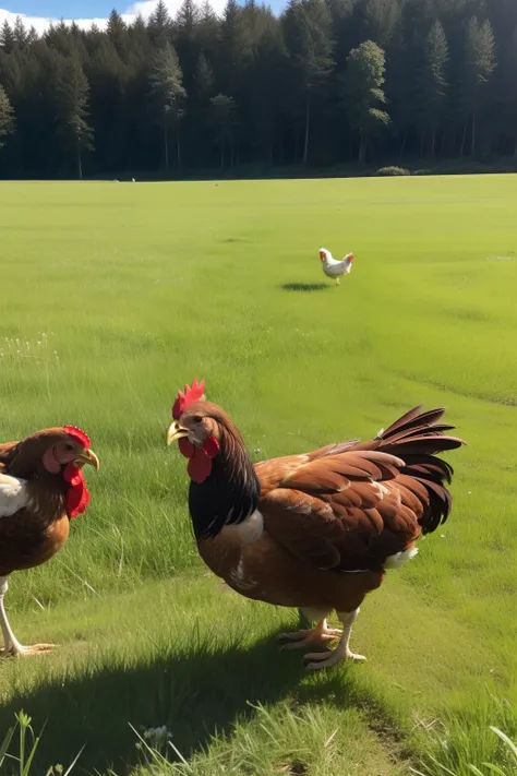 happy free range chicken in the meadow