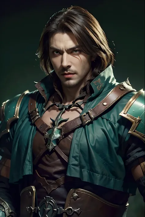 Castlevania Shadow Lord bald handsome muscular warrior brilliant crystal eyes green bright hyper realistic super detailed face