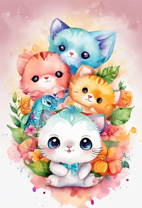 gatinho,fofinho, chibi, fundo simples, adorable animal, kawaii, vibrant colors