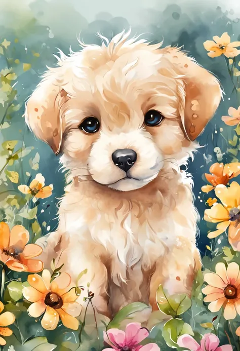 puppy,fofinho, Chibi, fundo simples, adorable animal, kawaii