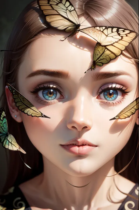 Delicate faces，Use butterflies as a foreground，Hazy