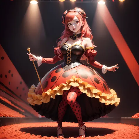 Female idol covered in ladybirds（Cute costumes、）、Looks fun、full body Esbian、、reddish