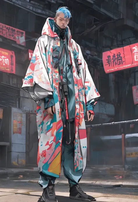 Alavid image of a man in a raincoat and pants, highly detailed kimono, stylish coat for a rave, clothing concept, trigger anime artstyle, wearing japanese techwear, hyperreal rendering, techwear look and clothes, digital art render, realistically rendered ...